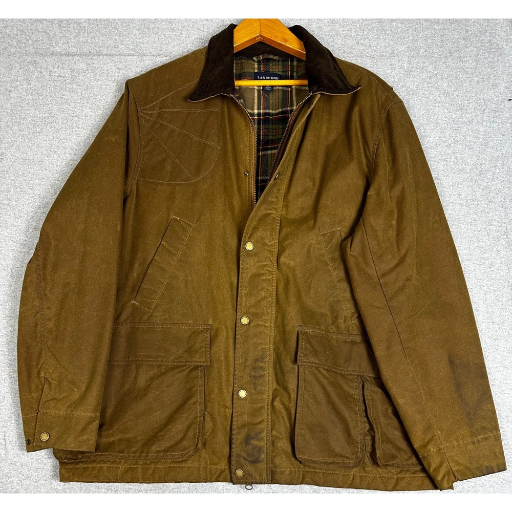 VTG Lands End Oil Waxed Barn Coat XL Brown Millerain Canvas Blanket Lined Field